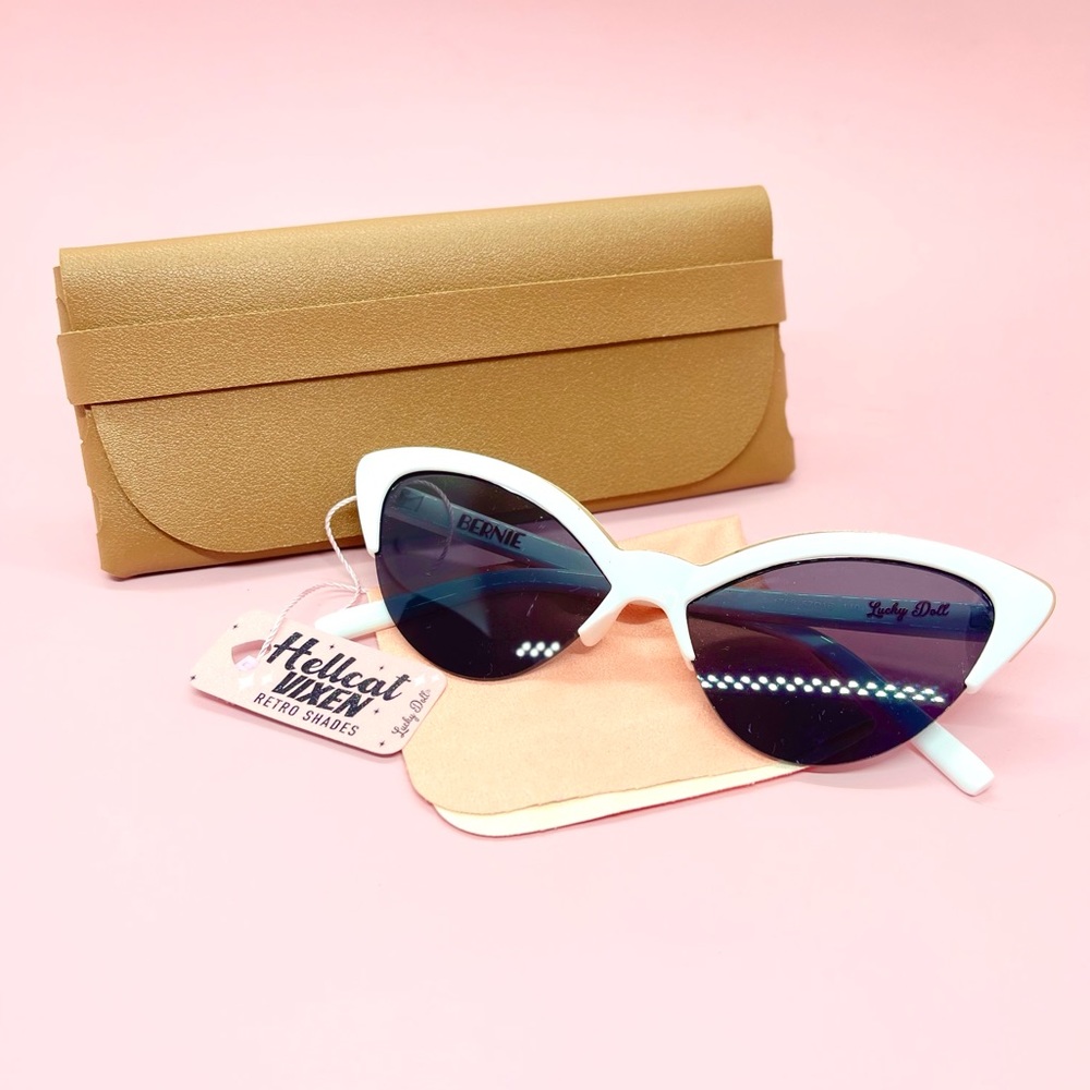 Perfect Pinup White Retro Cateye Frameless Bottom Half Rim Vintage Sunglasses - Picture 3 of 7